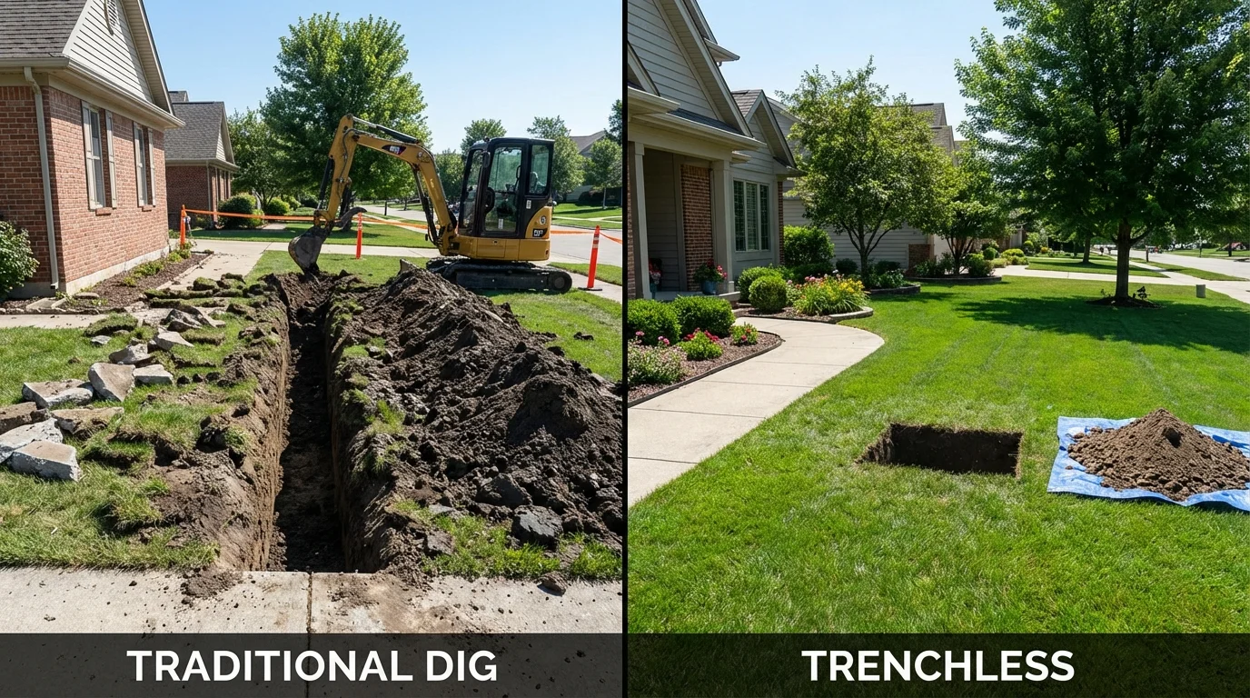 Trenchless sewer repair with minimal yard damage versus traditional excavation in Lafayette, CA